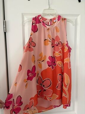Flowy Floral Sleeveless Chiffon Blouse in Pink & Orange